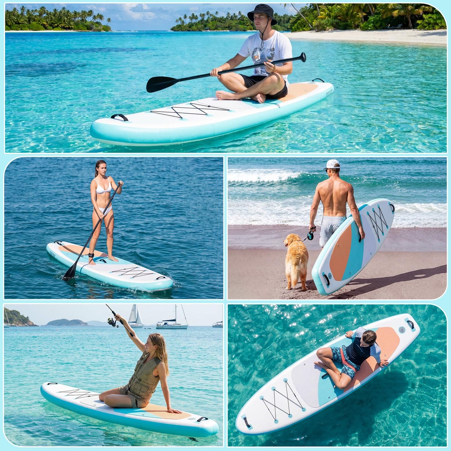 Inflatable Stand Up Paddle Board 10'6" x 33" x 6", 350 LBS Capacity Beginner-Friendly SUP Board with Paddle, Pump, Backpack, Leash, Waterproof Phone Bag and 3 Fins for Lake, Ocean or River Fun, Blue