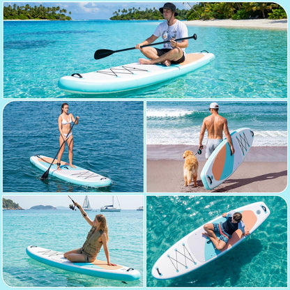 Inflatable Stand Up Paddle Board 10'6" x 33" x 6", 350 LBS Capacity Beginner-Friendly SUP Board with Paddle, Pump, Backpack, Leash, Waterproof Phone Bag and 3 Fins for Lake, Ocean or River Fun, Blue
