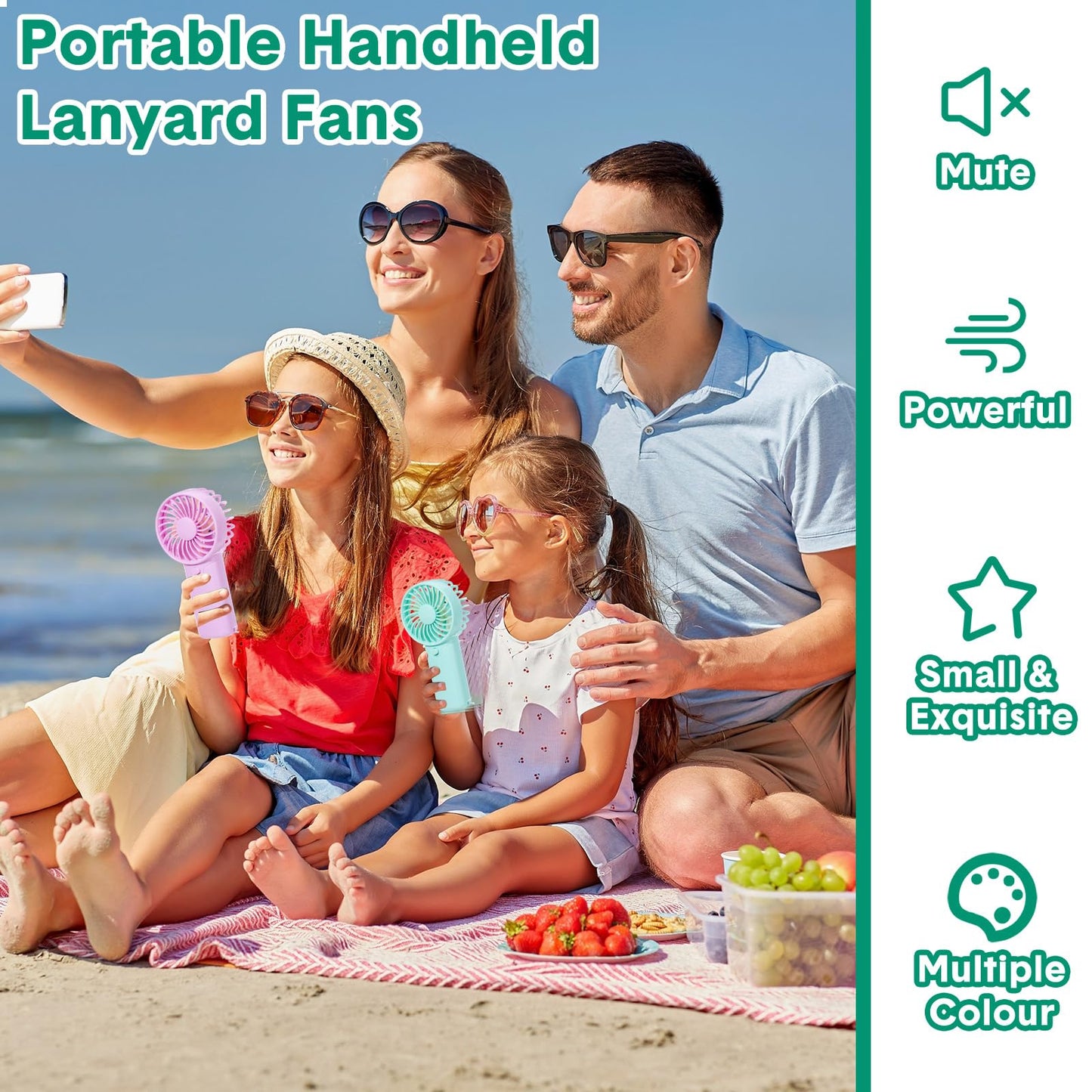 Rossesay 100 Pcs Mini Portable Fan Handheld Battery Operated Portable Small Personal Fans for Summer Travel Beach Indoor Outdoor Cooling Gift (Pink,Purple,Yellow,Green,Blue)