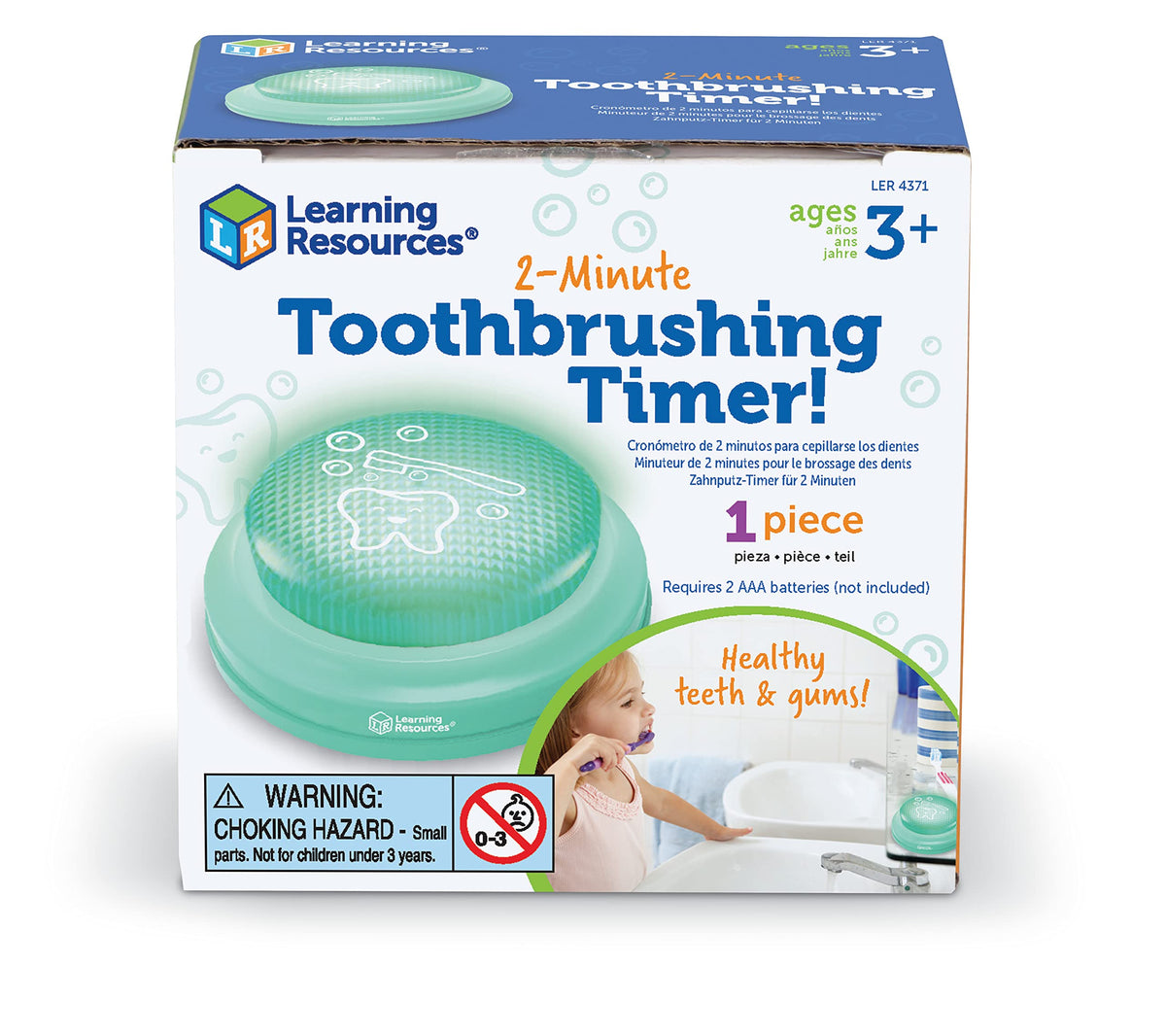 Learning Resources 2 Minute Toothbrushing Timer - Toothbrush Timer for Kids, Timers for Kids Bathroom, Toddler Teeth Brushing Button, Visual Countdown for Tooth Brushing