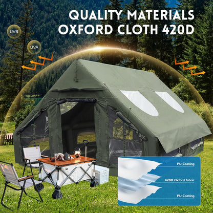 KIKILIVE Inflatable Camping Tent with Pump, 4 Season Inflatable Tents for Camping, Inflatable House Tent Waterproof Easy Setup Glamping Tent