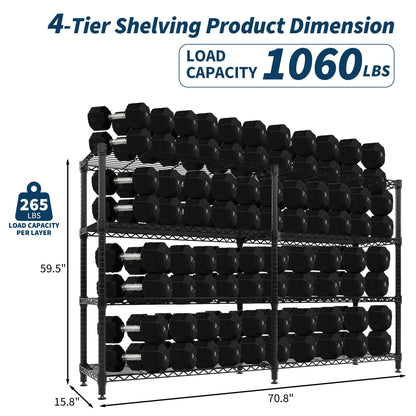 PeakPursuit 71" Wide Heavy Duty Metal Garage Shelving Unit, 4-Tier Adjustable Shelf Organizer, L-Shaped Storage Rack, 1060 lbs Capacity, Rust-Resistant, Ideal for Kitchen, Pantry, Warehouse