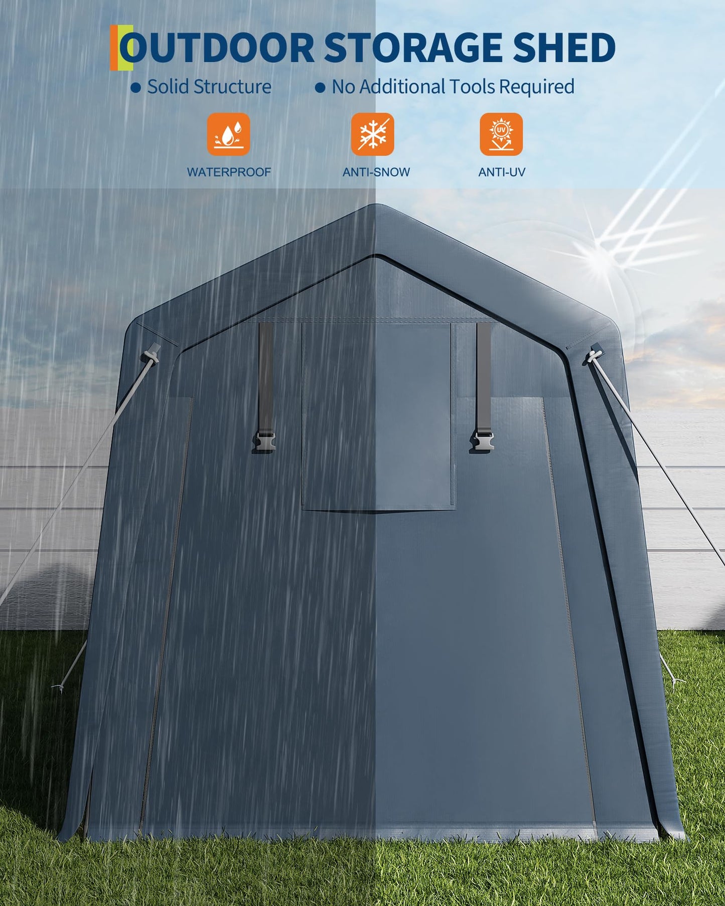 6x8 Ft Carport Heavy Duty Tent with Roll-Up Windows, Portable Garage with Removable Sidewalls & Doors, Car Canopy All-Season Tarp for Car Boat Truck Motorcycle, Grey