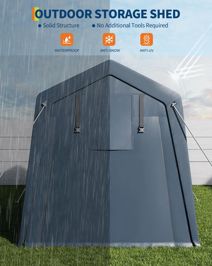 6x8 Ft Carport Heavy Duty Tent with Roll-Up Windows, Portable Garage with Removable Sidewalls & Doors, Car Canopy All-Season Tarp for Car Boat Truck Motorcycle, Grey