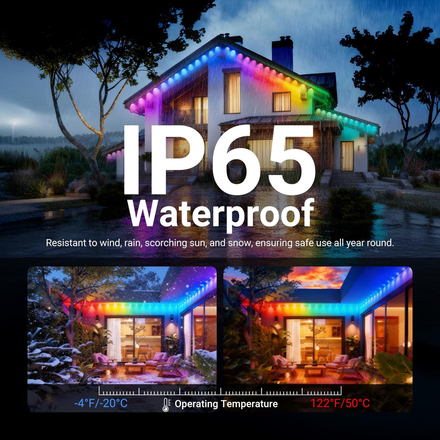 NEEWER 144ft Permanent Outdoor Lights for House Decor, Smart AI RGBCW Outside Eaves String Christmas Lighting with 90 LED Lights App Control 50+ Scenes IP65 Waterproof, Compatible with Alexa, NR02