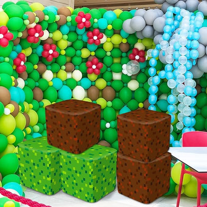 6Pcs Large Pixel Mining Party Inflatable Building Blocks Video Game Party Decorations Pixel Mining Theme Birthday Inflatable Blocks Video Gaming Centerpieces Boxes for Kid Teen Gift Favor Supplies