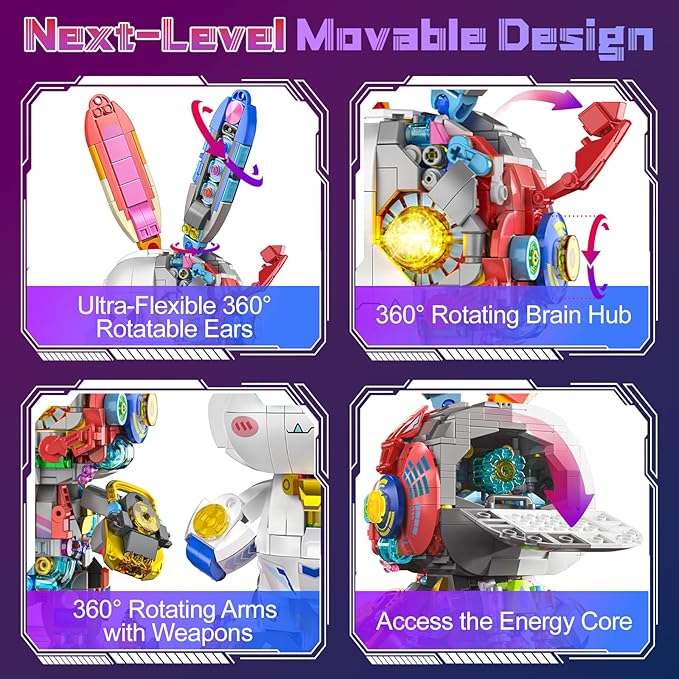Mechanical Bunny Rabbit Building Set with LED Light-Up Eyes &amp Display Stand Poseable Cyberpunk Robot Animal Building Toy Model Kit for Kids Teens Ages 8–12 Birthday STEM Gift for Boys Girls 137