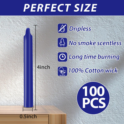 100 Pack Multicolor Spell Chime Candles – Premium Mini Unscented Taper Candles for Rituals, Prayer, Meditation, Altar, Spells – 4" Tall – Ideal for Witches & Spiritual Practices