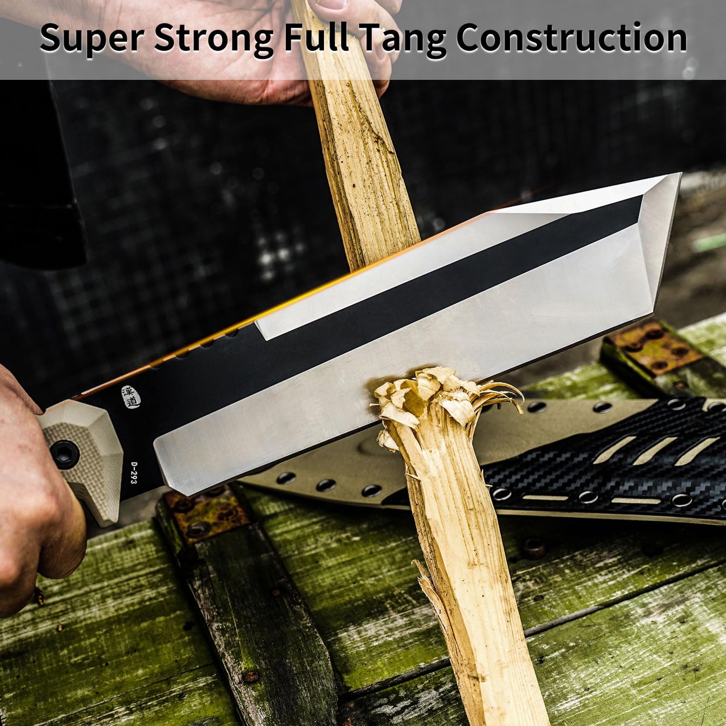 HX OUTDOORS 2-Pcs Survival Kit: 14" DC53 Steel Kukri Machete & Fixed Blade Camping Knife with Kydex Sheaths, Heavy Duty Bushcraft Tool Set for Clearing Brush, Yard Work & Camping