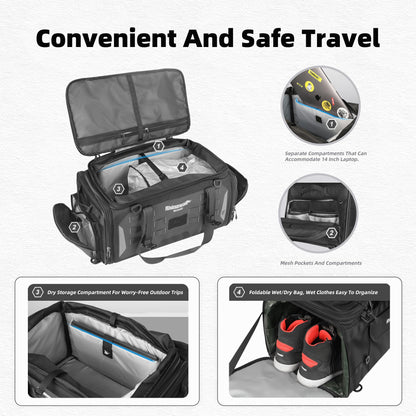 abamita Motorcycle Tail Bag Expandable 50-70L Travel Luggage with Rain Cover Backpack & Molle System-Black