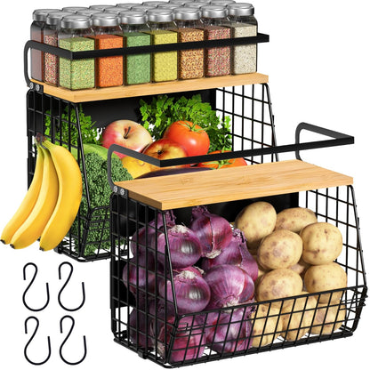 Ofiray-home Magnetic Shelf for Fridge with Wood Lid, Fruit Potato and Onion Storage Bins, Pantry Organizers & Storage, Large Container Magnetic Spice Rack for Refrigerator, Kitchen Counter, Cabinet