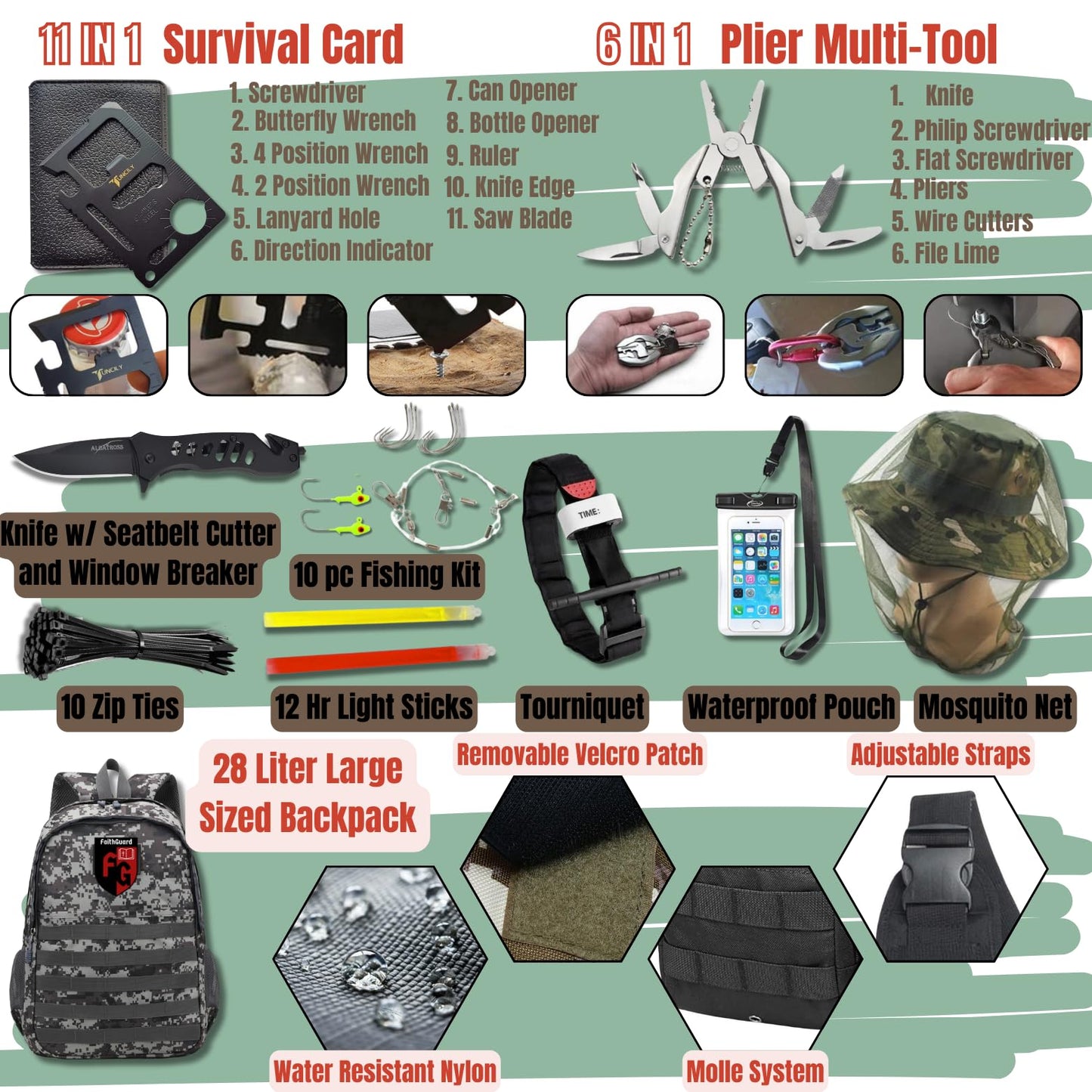 460 PC Complete Survival Kit and First Aid Kit | Tactical Backpack with Survival Gear | Bug Out Bag | Fire Starter, Tent, Emergency Camping Essentials | Outdoor Gift | (2 Person Pro+)