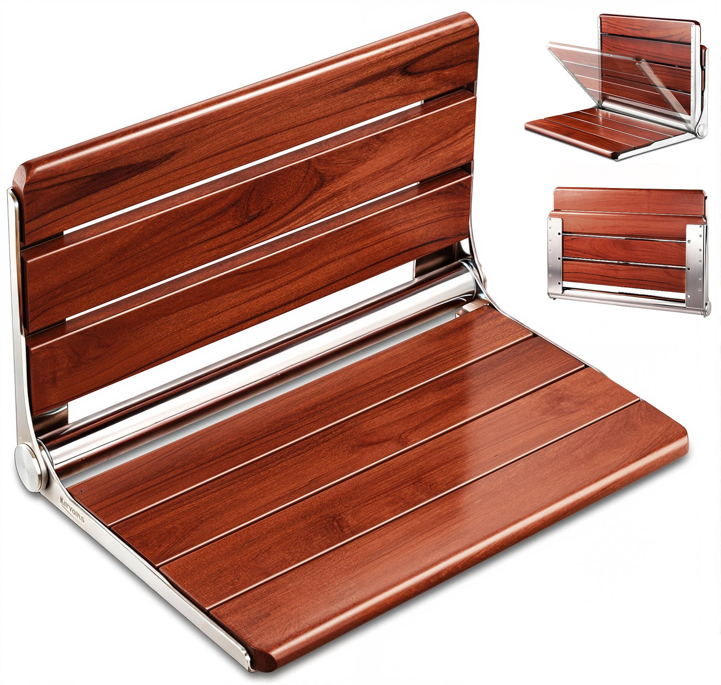 [Upgraded Version] 18" ADA Compliant Folding Teak Shower Seat Wall Mounted-Folding Shower Bench, Folding Shower Seat for Inside Shower, Teak Foldable Shower Chair, Fold Down Shower Seat, Max 400lbs