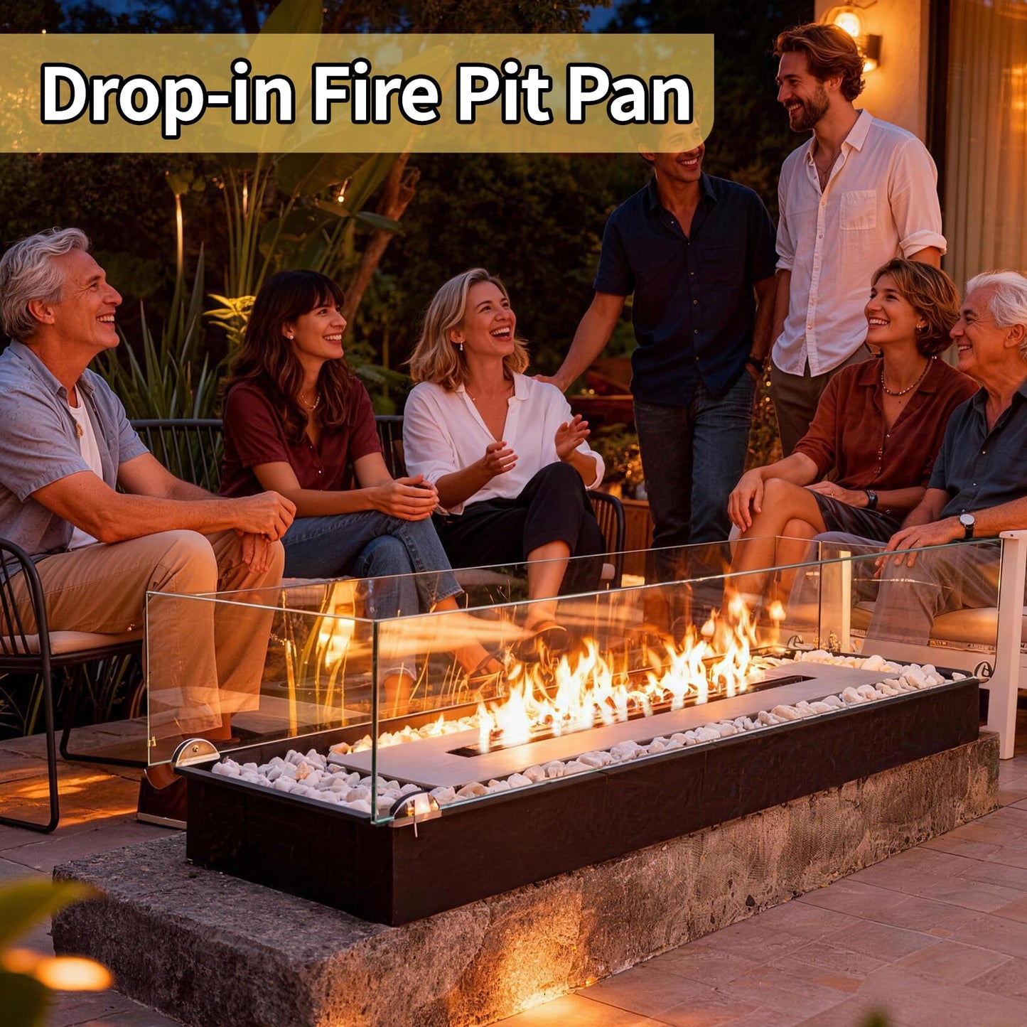 34.5 Inch Drop-in Table Top Fire Pit- A Portable Stainless Stel Fire Pit for Outdoor Use, Easy to Move and Does Not Require Connection to Pipes