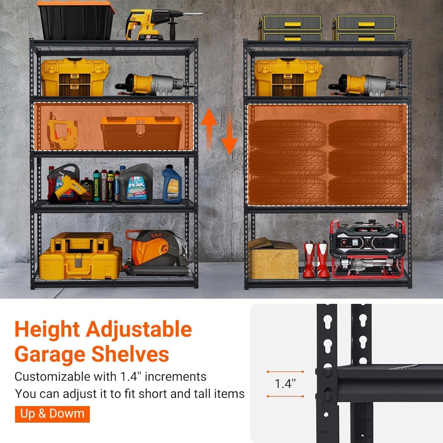 PioneerWorks Garage Shelving, 2500lbs Load Bearing Heavy Duty Storage Shelving, 48x24x72in Adjustable Storage Shelves, Durable Metal Storage Shelves, Easy Assemble for Garage, Kitchen