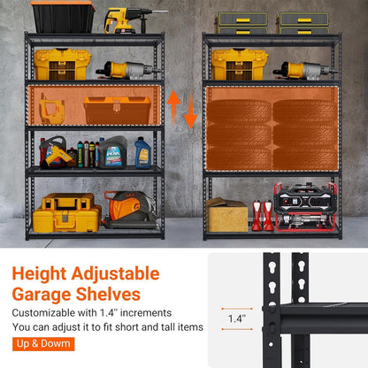 PioneerWorks Garage Shelving, 2500lbs Load Bearing Heavy Duty Storage Shelving, 48x24x72in Adjustable Storage Shelves, Durable Metal Storage Shelves, Easy Assemble for Garage, Kitchen