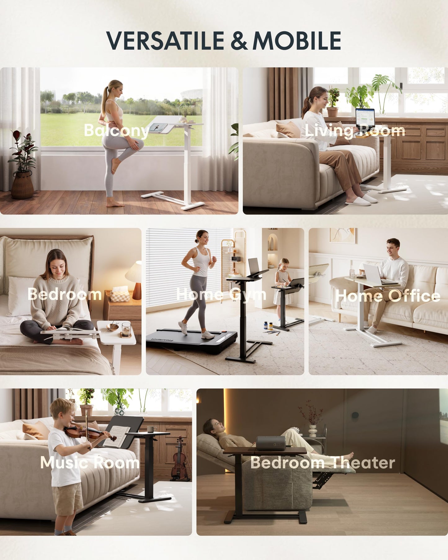 FLEXISPOT Adjustable Height C-Shaped End Table with Split Tilting Top – Mobile Side Table for Sofa & Bedside, Slides Under Furniture, Hidden Wheels for Small Spaces(31.6" W x 15.7" D,Black)