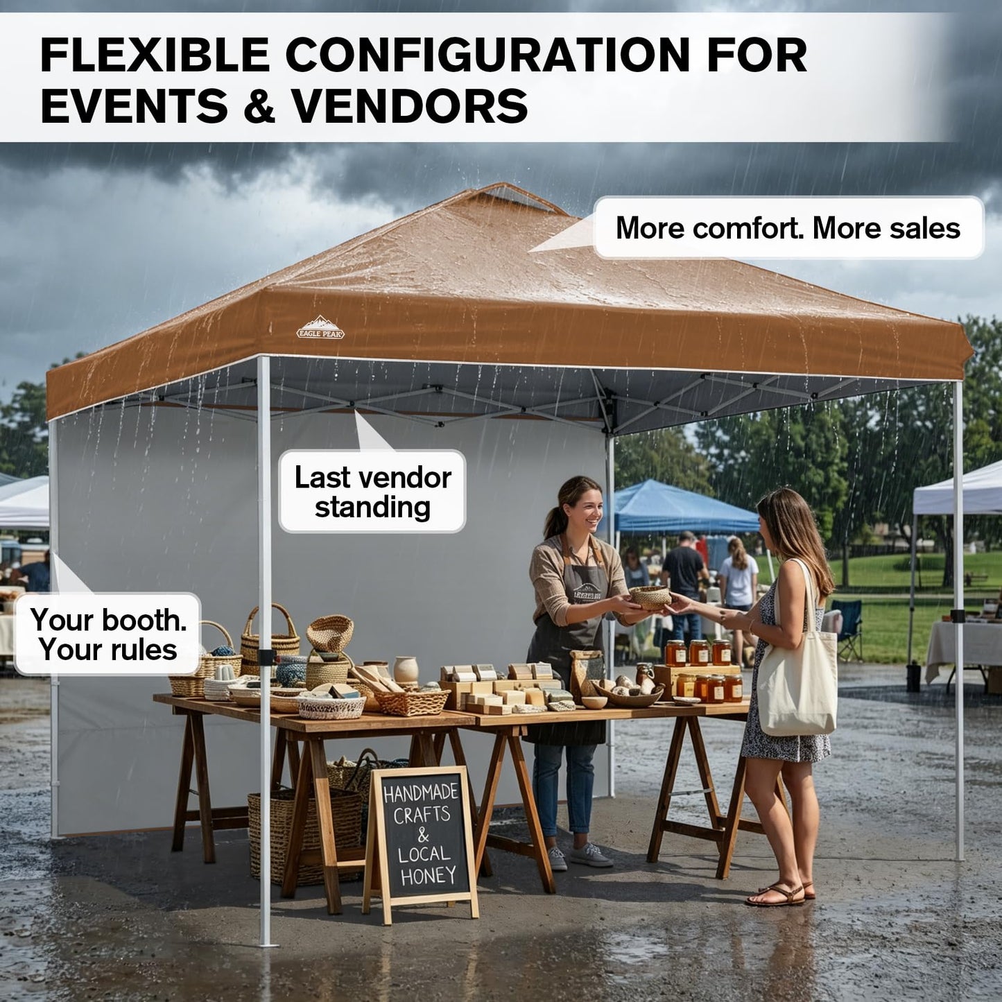 EAGLE PEAK Commercial Canopy 10x10 Pop Up Canopy Tent with 1 Sidewall, Easy Setup Heavy Duty Instant Event Shelter for Vendors & Markets, Outdoor Sun Shade, Khaki