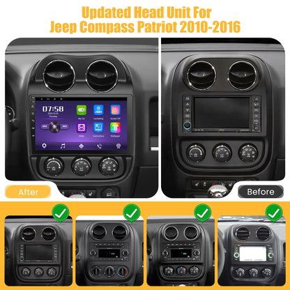 8 Core 6GB+128GB Car Radio for for Jeep Patriot Compass 2010-2016,10.2 Inch QLED Touch Screen Car Stereo with Carplay&Android Auto,WiFi,GPS Navigation,Bluetooth,FM&AM Radio,Android 15