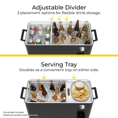 Permasteel Party Cooler with Divider, Spacious 80-Qt Capacity, Chills 36hrs, Serving Tray, Rolling Ice Chest for Indoor and Outdoor Entertainment, Matte Black