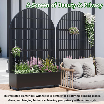 Casaphoria Raised Garden Bed Metal Planter Box with Trellis, 72"x47"x16" for Outdoor Climbing Plants, Flowers Vegetables and Vines Privacy Screen with Wheels and Drainage Holes(Black Vertical)