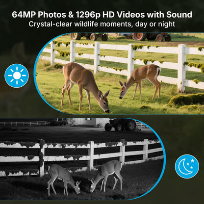 Meidase Solar WiFi Trail Camera P300 (Non-Cellular), 64MP Photos, 1296P Video, 165ft Dual-Antenna Range, Motion Activated