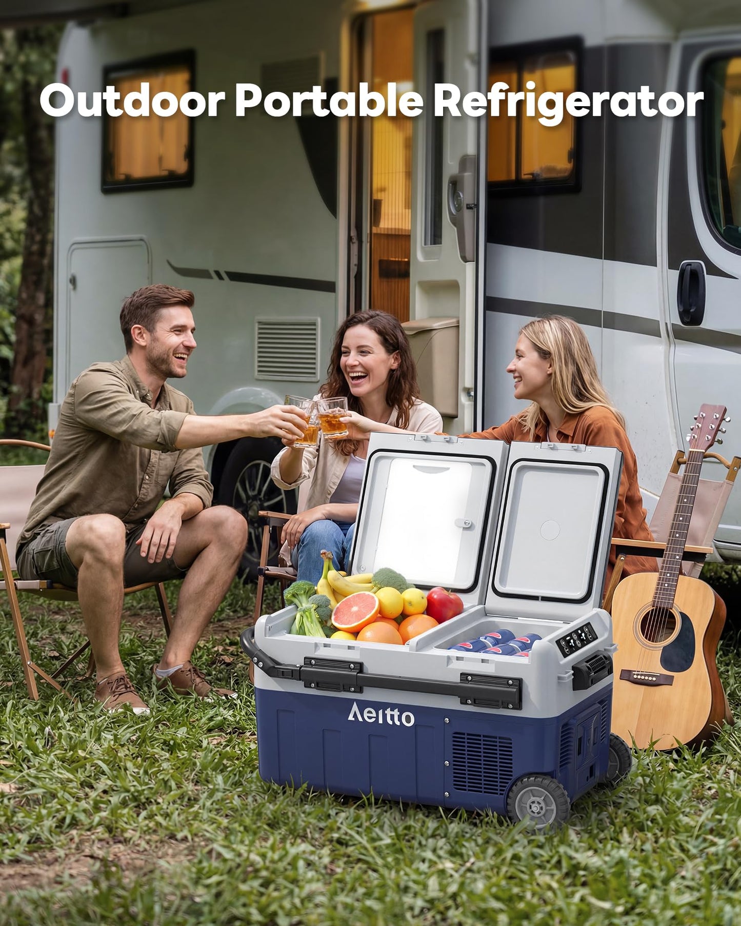 Aeitto 12 Volt Car Refrigerator, 32QT(30L) Dual Zone Portable Car Fridge Freezer -4℉-68℉ Electric Cooler Dual Temp Control Cooling Freezing 12/24V DC & 100-240V AC for Travel, Camping, RV, Road, Home