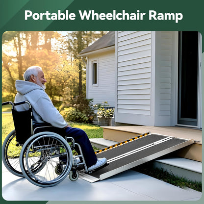 TaiH Leo 4 Feet Portable Wheelchair Ramp, Lightweight Aluminum Folding Handicap Ramp with Handle, Non-Slip Door Threshold Wheelchair Ramps for Home, Wheel Chair Ramp for Home Steps, Stairs, Doorways