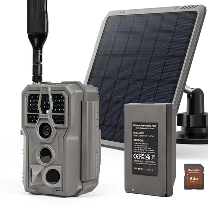 GardePro X66 Pro Cellular Trail Camera (Non-WiFi) with SP350 Solar Panel, 7800mAh Battery, 64GB SD Card Included, Live View, Shared Data Plan