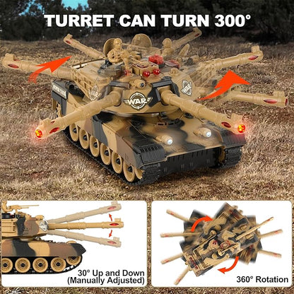Haktoys RC Battle Tank – 1:24 Scale Remote Control Military Toy with Infrared Shooting Rotating Turret Realistic Lights &amp Sounds | Radio Control Army Tank for Kids &amp Adults