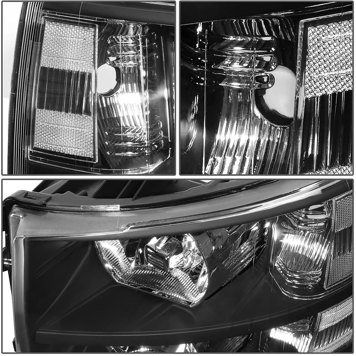 ISHARINGAUTOPARTS Headlight Assembly Compatible with 2007-2013 Chevy Silverado 1500, for 2007-2014 Silverado 2500 3500 2500HD 3500HD Replacement Headlamp Black Housing Clear Reflector