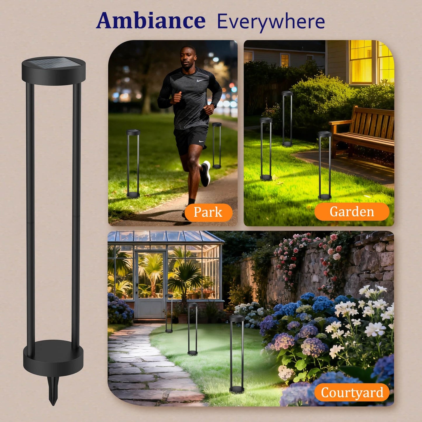 19:30 PM Solar Bollard Lights Outdoor, 24” Tall Stainless Steel & Iron Waterproof Solar Landscape Light for Yard Garden Walkway (4-Pack)