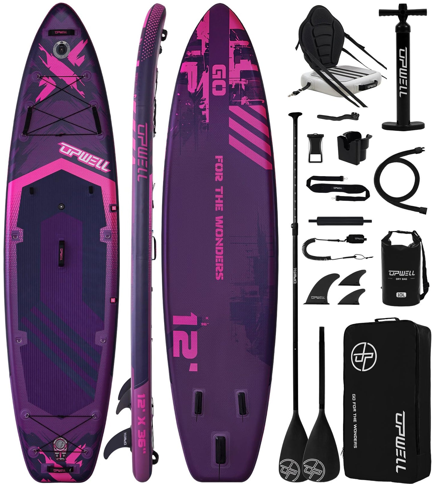 UPWELL 12'×36" Extra Wide Inflatable Paddle Board, 2+1 Stand Up Paddle Board with Kayak Seat, Sup Paddle Boards for Adults, Twilight Pulse