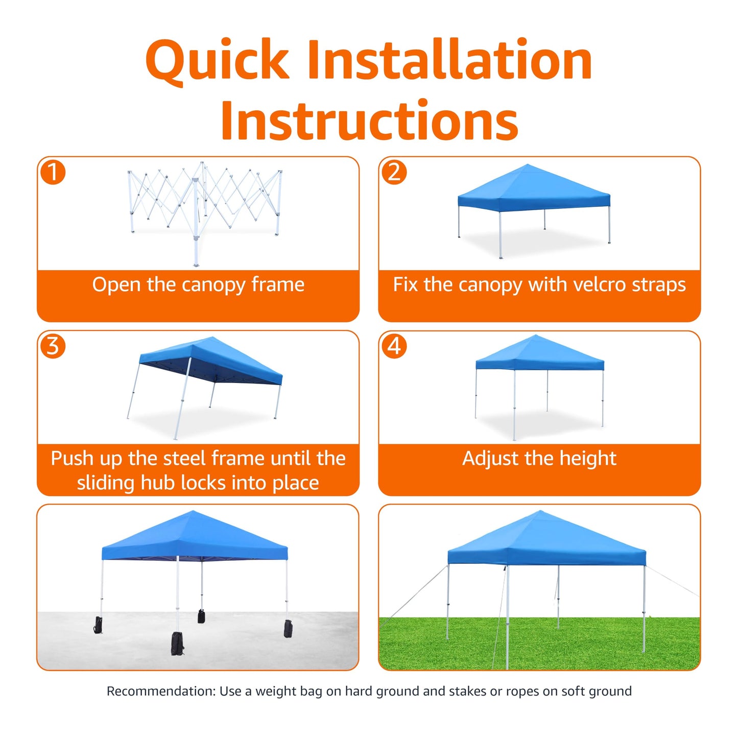 Amazon Basics Outdoor Pop Up 10 x 10 Canopy Tent for Events, Portable with Easy Setup, Sun Shelter for Outdoor Activities, Includes Wheeled Carry Bag, 8 Pegs, 4 Ropes, 4 Weighted Bags, Blue