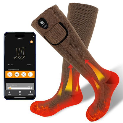 SAVIOR HEAT Heated Socks for Men Women, App Control Merino Wool, 7.4V Rechargeable Electric Battery Ski Socks, Smart Safety 3 Heat Levels for Winter Skiing Hunting Work Hiking Riding Fishing (Large)