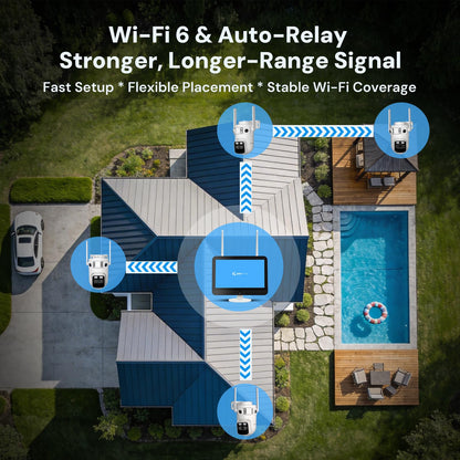 yeewise Triple Lens Wireless Security Camera System with 12" Monitor, 180° Wide View + 360° PTZ AI Tracking, WiFi 6, 16CH NVR, 24/7 Recording, 500GB HDD, No Monthly Fee, Plug-in Power