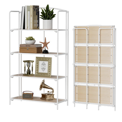 Crofy No Assembly Folding Bookshelf for Living Room, 4 Tier White Collapsible Book Shelf for Home Office, Portable Bookcase Storage Organizer
