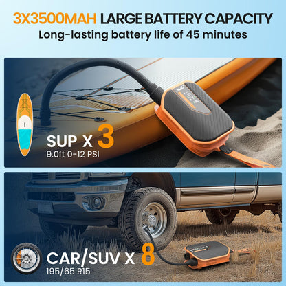 TowerTop Electric Paddle Board Pump: 10500mAh Rechargeable Car/SUP Pump, 50PSI Paddleboard Pump, 12V DC Dual Stage (Inflation & Deflation) with 8 Nozzles for Paddle Boards, Inflatables, Kayaks, Car