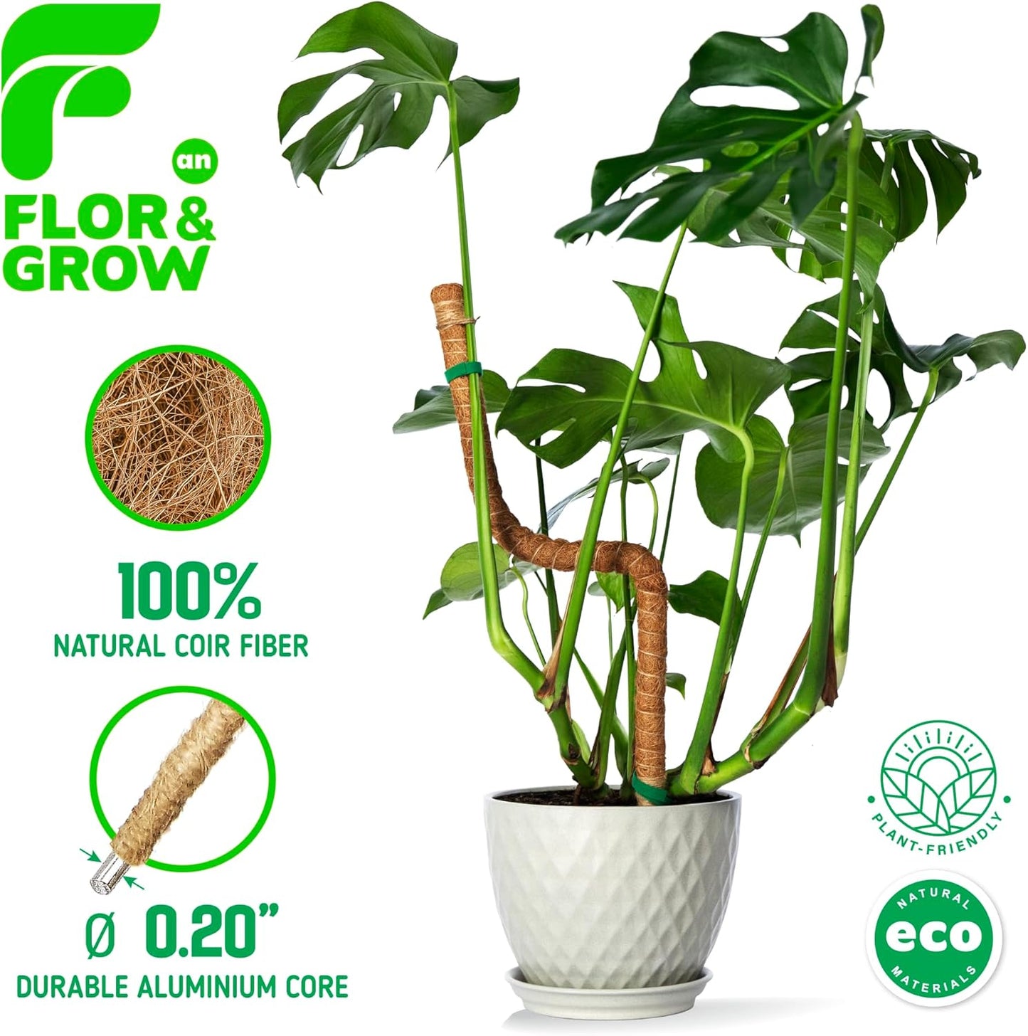 Monstera Plant Support Stakes - 28" Sturdy Moss Poles for Indoor Climbing Plants | 2 Pack
