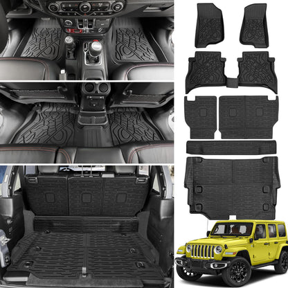 JTYZSM Cargo Mats for 2021-2024 2025 Jeep Wrangler JL 4XE Only,Floor Liners with Trunk Mat Backrest Mat All Weather TPE Protector Rear Floor Trunk Liners for 21-25 Wrangler JL 4XE 4 Door Accessories