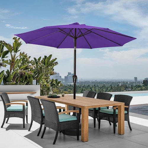 JEAREY 9FT Outdoor Patio Umbrella - Push Button Tilt & Crank | UV Protection, Waterproof, Dark Purple