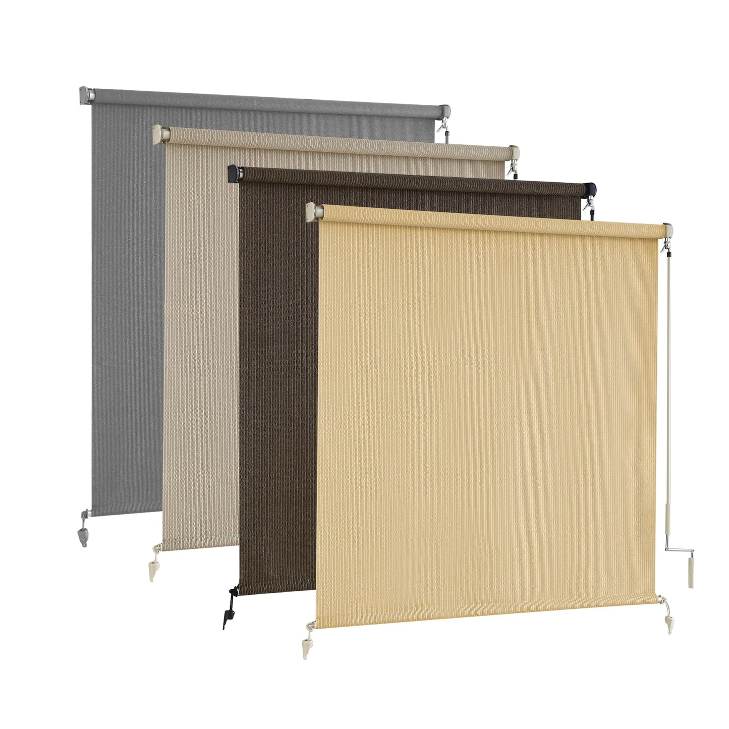 AOSKY Outdoor Roller Shades, Cordless Patio Shades Roll Up Outdoor Blinds, Roller Blinds Cloth for Porch Pergola Balcony Backyard Windows, 96" W x 96" H, Wheat