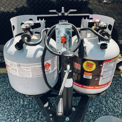 Skyflame 2-Stage Auto Changeover Propane Gas Rv Regulator Kit with 2PCS Gauges and Dual Propane Tank Mounting Rack for 40 lbs Tanks