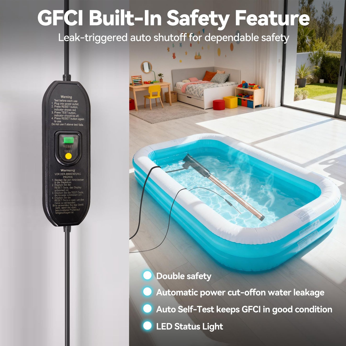 3500W 240V Titanium Fully Submersible Immersion Corrosion-Proof Water Heater, with Leakage Protection & Digital Thermostat, for Seawater Swimming Pool, Large Outdoor SPA, Commercial Large Pool