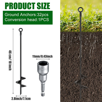 Chumia 24 Pcs 18 Inch Ground Anchor Spiral Blade Heavy Duty Earth Anchors Swing Set Metal Shed Kit for Garden Securing Trees Tents Trampoline Canopies Shelters (Black)