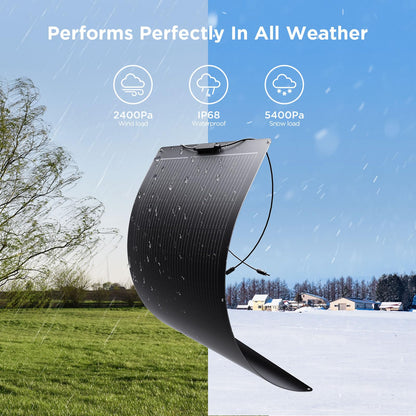 Callsun 200W Flexible Solar Panel Kit (2x100W), All-Black Stealth Edition, High-Performance ETFE Monocrystalline Modules, 12V/24V System for RV, Motorhome, Boat, Van, Camper