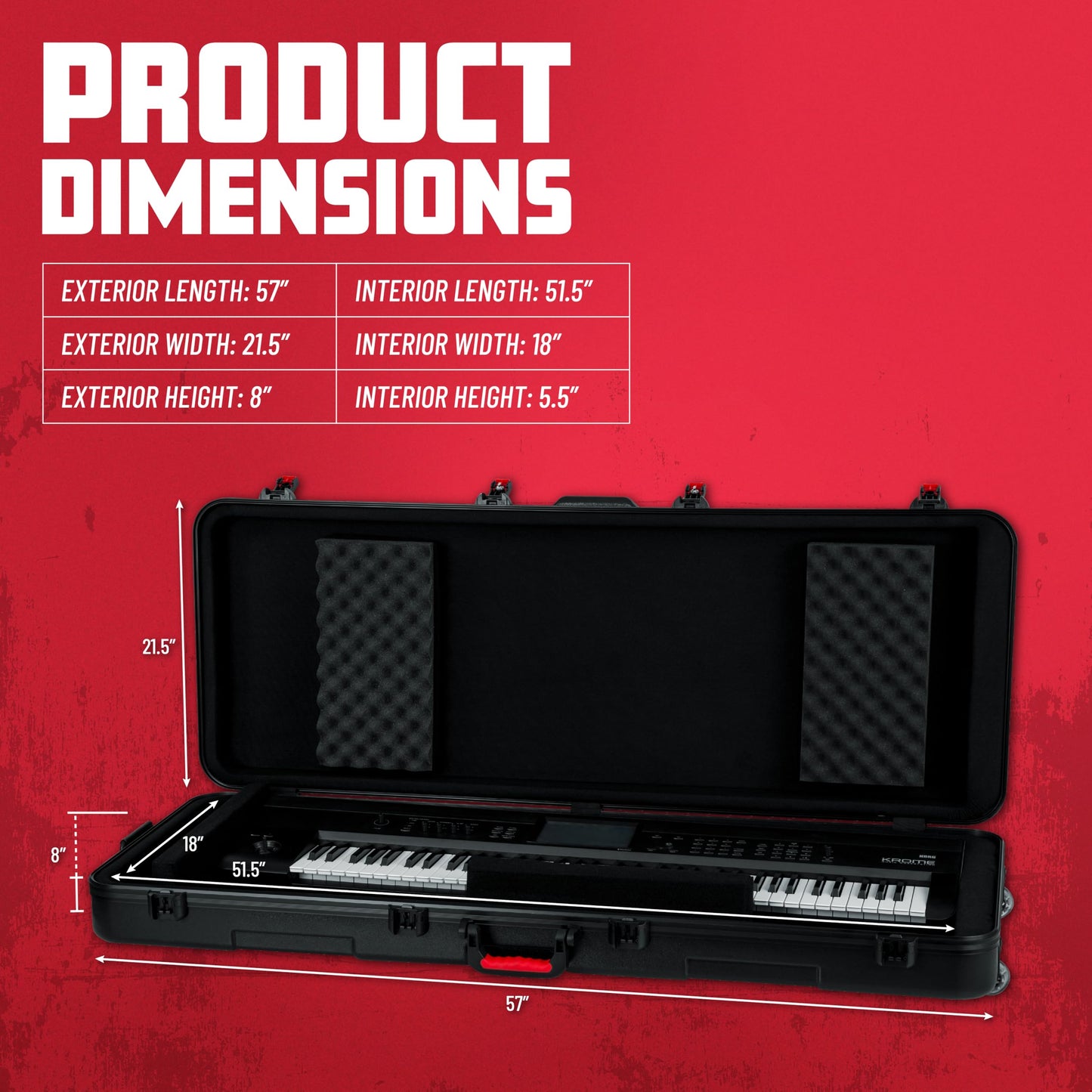 Gator Cases Frequent Flyer's Series Molded Flight Case for 76-Note Keyboards with TSA Approved Locking Latches and Recessed Wheels, (GTSA-KEY76)