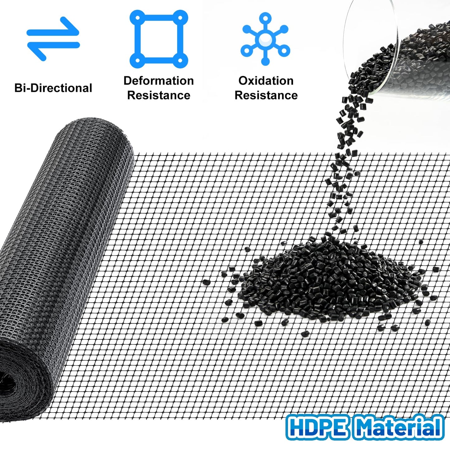 4 Ft x 164 Ft Geogrid for Retaining Wall, Bi-Directional Geo Grid Roll with Gloves, HDPE Geogrid for Gravel Driveway, Subgrade Reinforcement, Slope & Soil Stabilization, Erosion Control