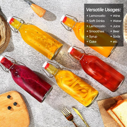 4 Pack Swing Top Glass Bottles 32 oz,Flip Top Glass Bottles 32 oz with Airtight Lids for Home Brewing,Kombucha,Kefir,Vanilla Extract,Beer,Oil,Vinegar,Homemade Juices,Soda,Beverages,2nd Fermentation