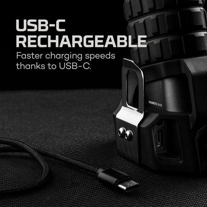 NEBO LUXTREME SL50 Spotlight | 450 Lumens, Very Bright 1/2 Mile Beam, Waterproof, 40 Hours Run Time or Nonstop Use With 12V Adapter, Rechargeable LED Flashlight, Magnetic Base, Includes Charge Cable